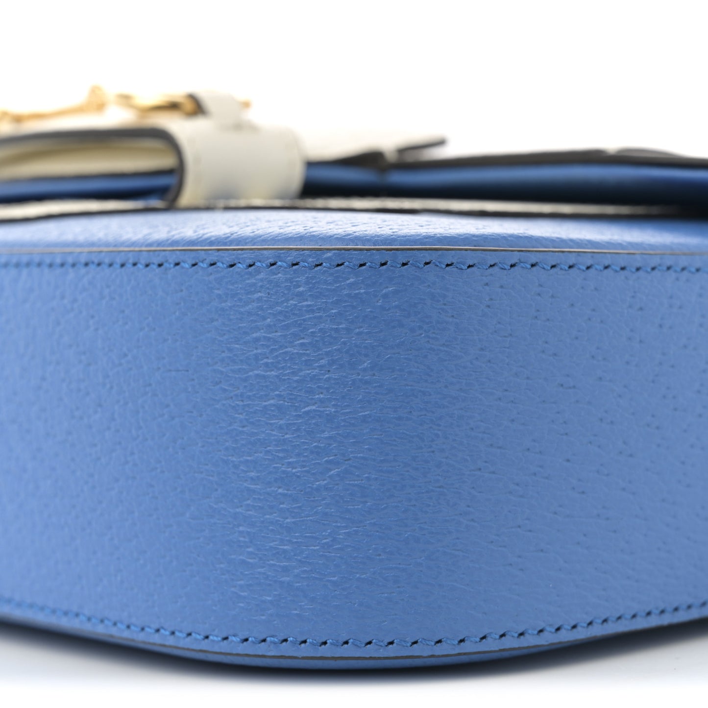 X ADIDAS Textured Dollar Calfskin Web Small Trefoil Horsebit 1955 Shoulder Bag Blue Off White