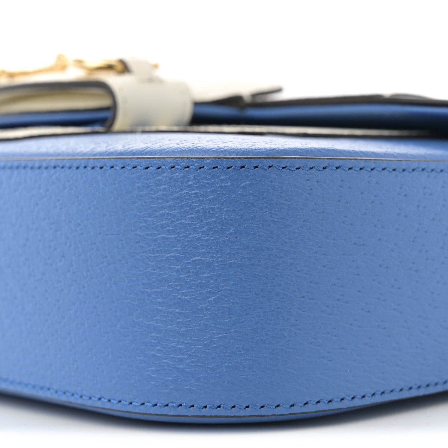Gucci X ADIDAS Textured Dollar Calfskin Web Small Trefoil Horsebit 1955 Shoulder Bag Blue Off White 9 of 10