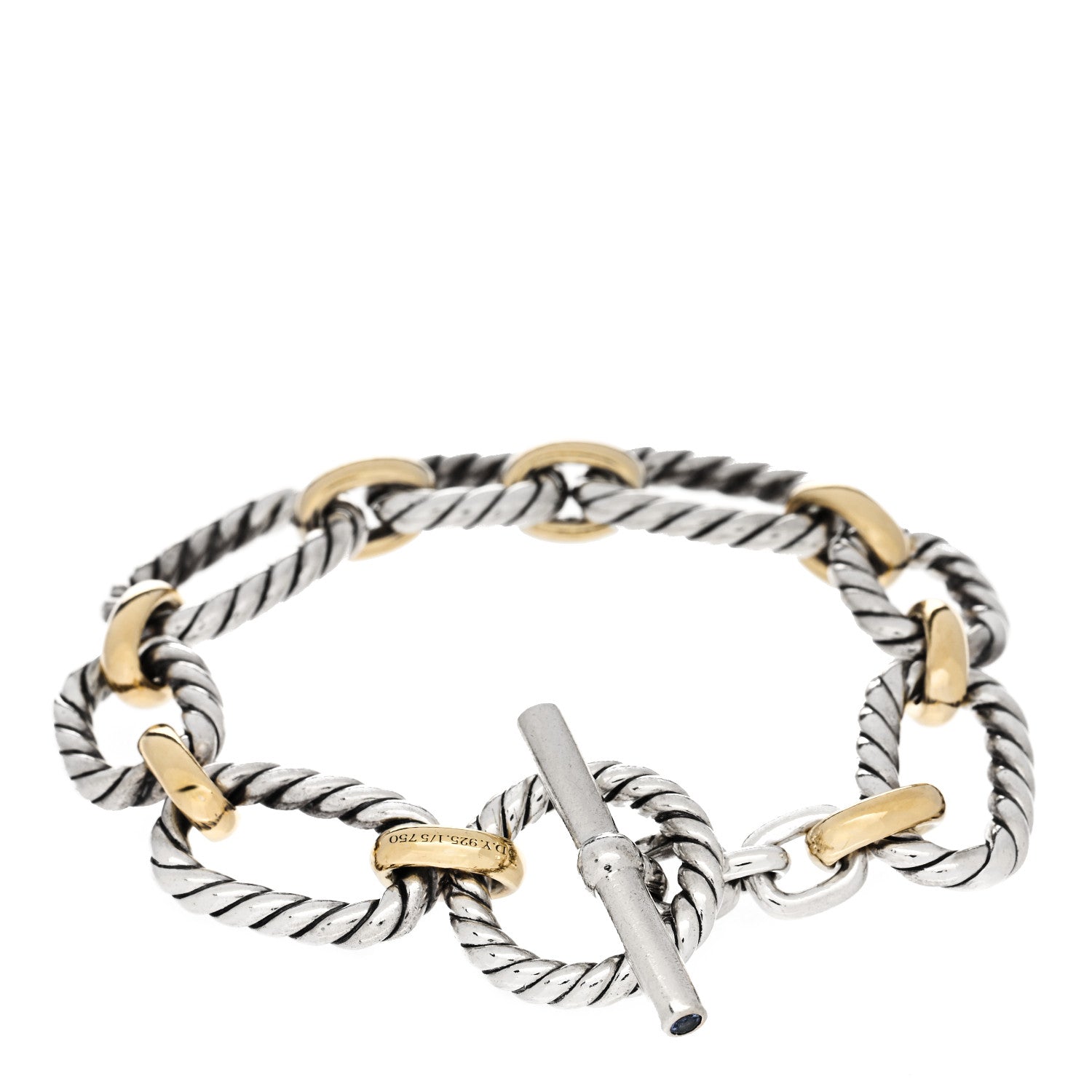 David Yurman Sterling Silver 18K Yellow Gold Blue Sapphire Cushion Link Bracelet 2 of 4