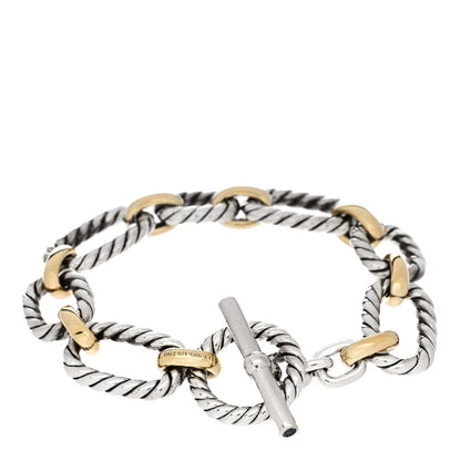 David Yurman Sterling Silver 18K Yellow Gold Blue Sapphire Cushion Link Bracelet 2 of 4
