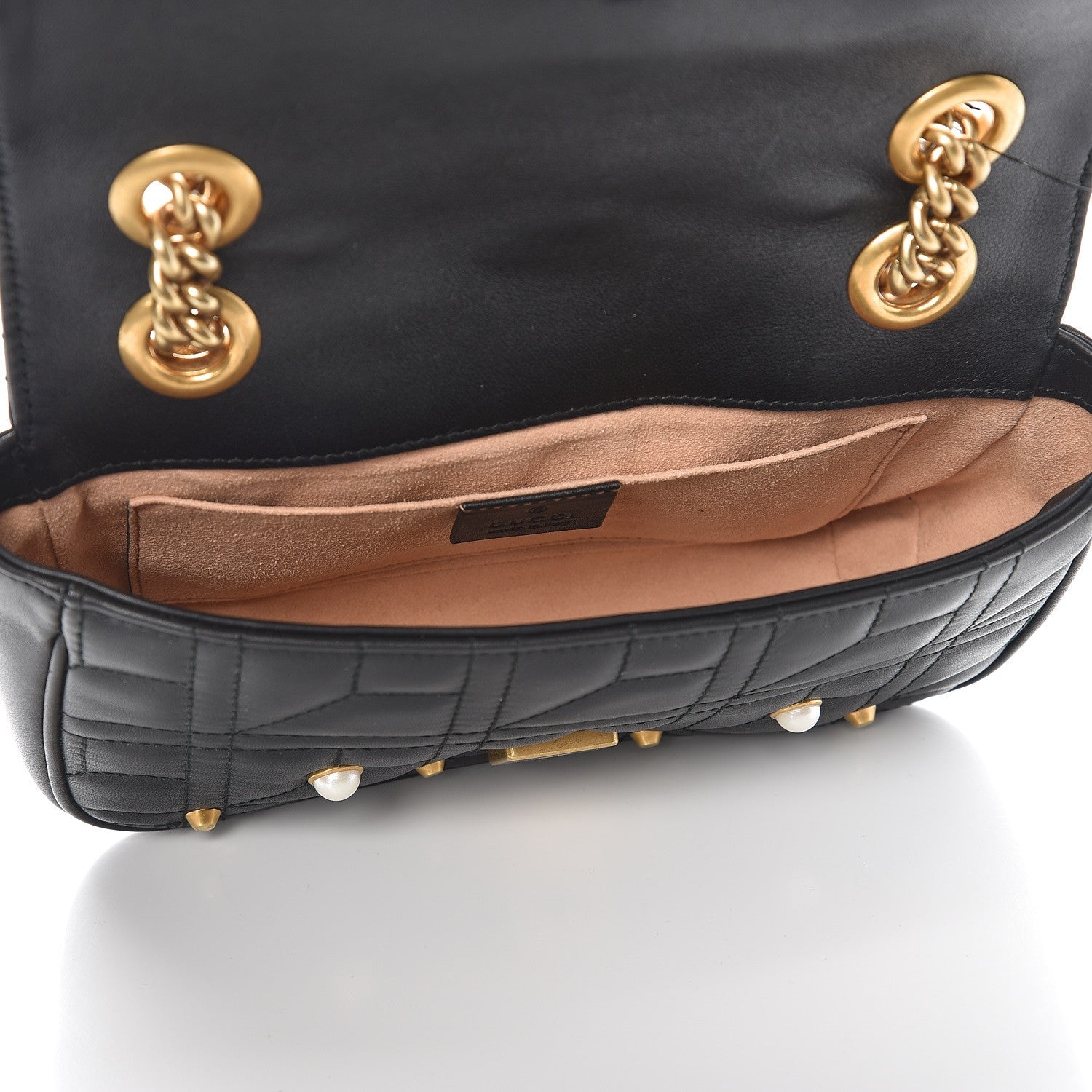 Gucci Calfskin Matelasse Studded Mini Pearly GG Marmont Shoulder Bag Black 5 of 7