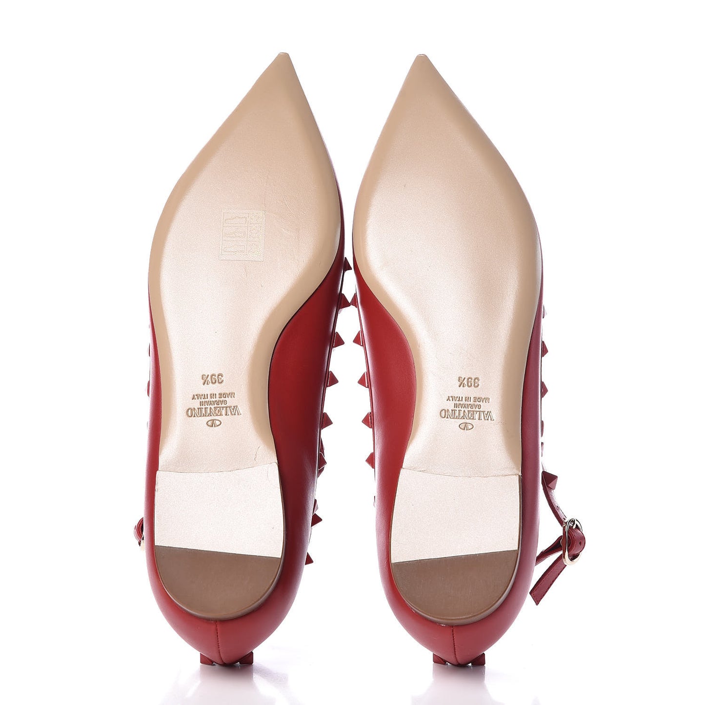 Calfskin Lacquered Monochrome Rockstud Cage Ballerina Flats 39.5 Rosso Valentino