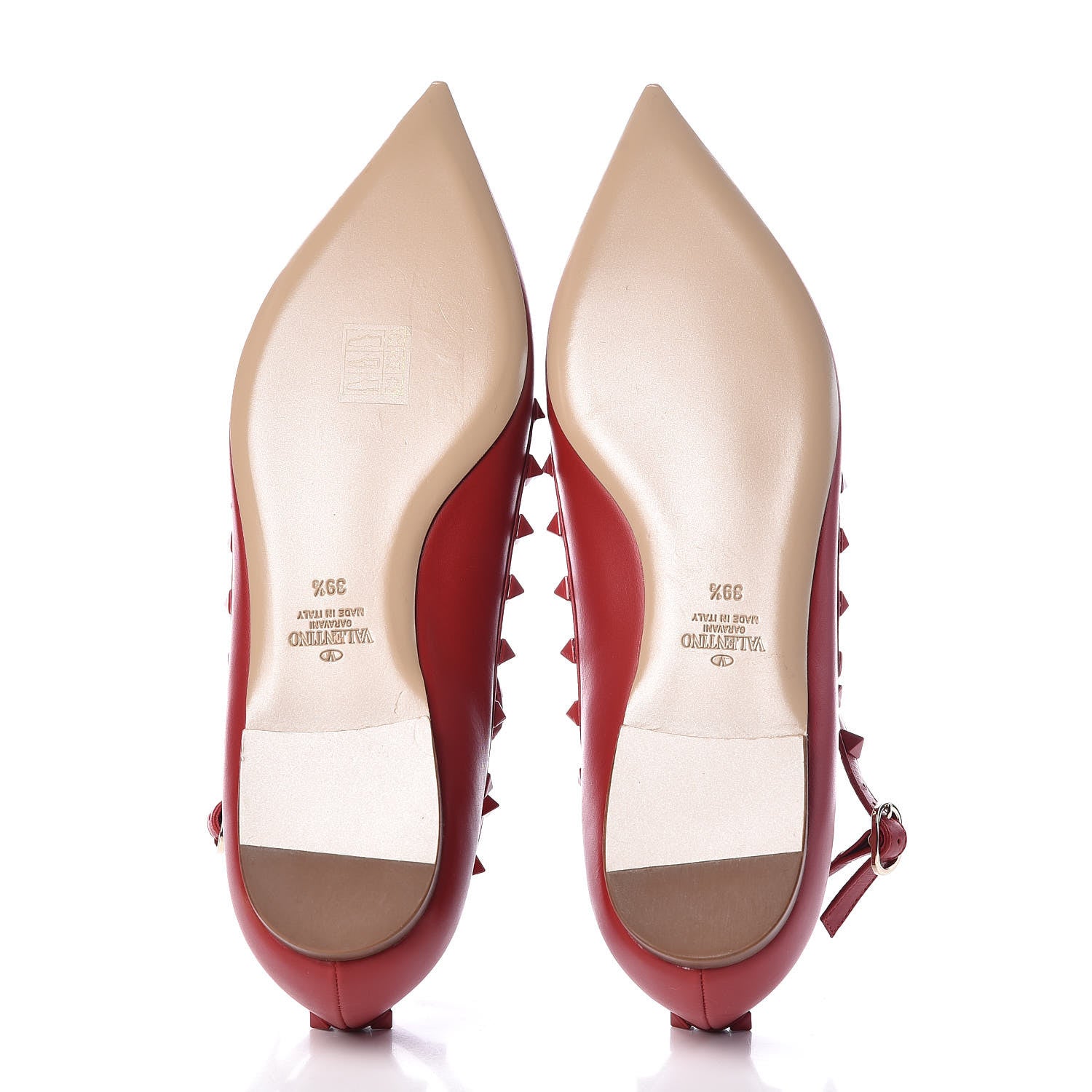 Valentino Garavani Calfskin Lacquered Monochrome Rockstud Cage Ballerina Flats 39.5 Rosso Valentino 6 of 7