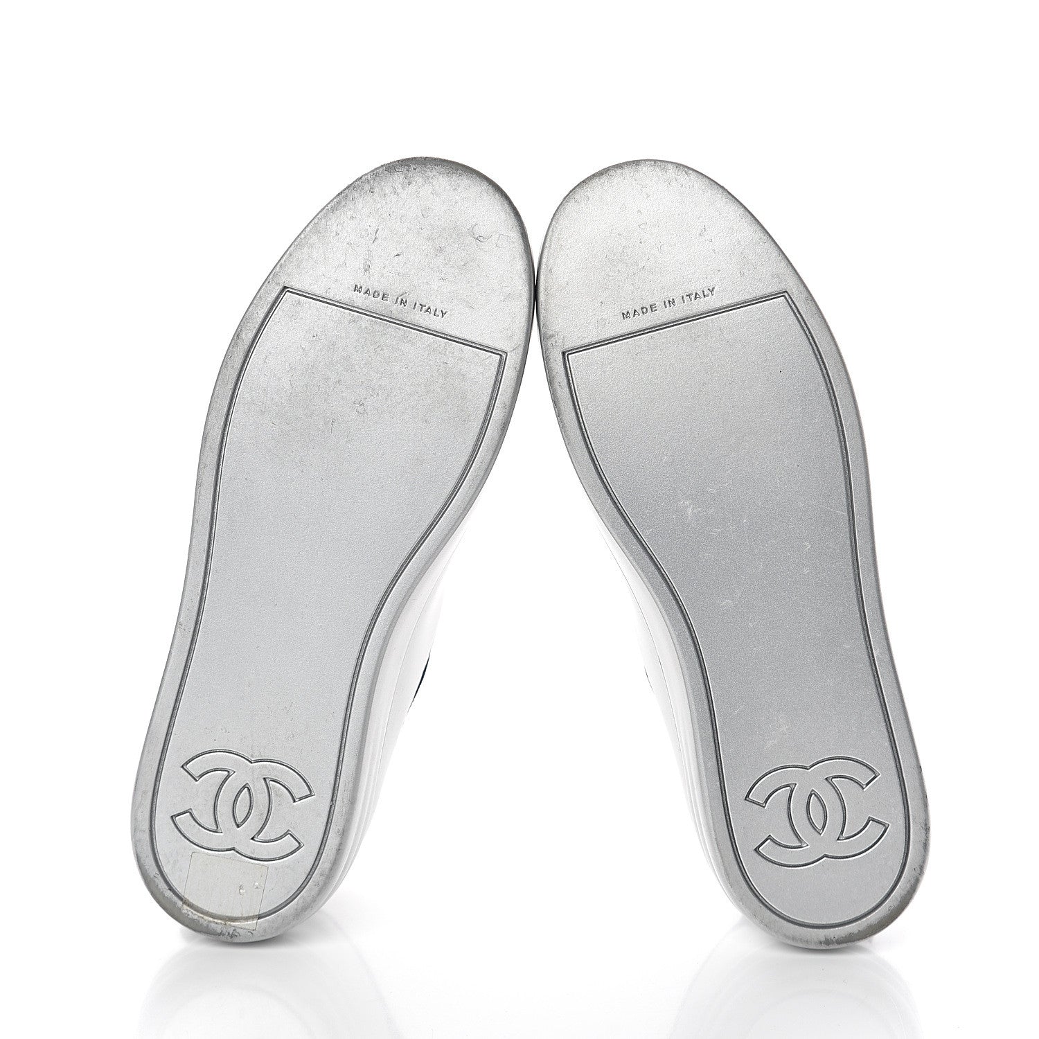 Chanel Calfskin Velvet Womens CC Sneakers 36.5 Silver Navy 7 of 7
