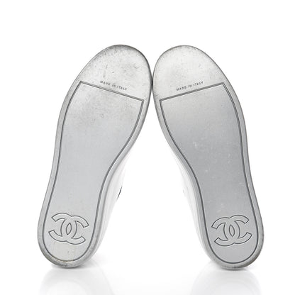 Chanel Calfskin Velvet Womens CC Sneakers 36.5 Silver Navy 7 of 7