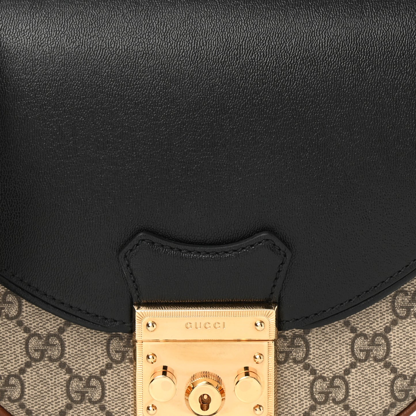 GG Supreme Monogram Calfskin Small Padlock Messenger Shoulder Bag Beige Black Cuir