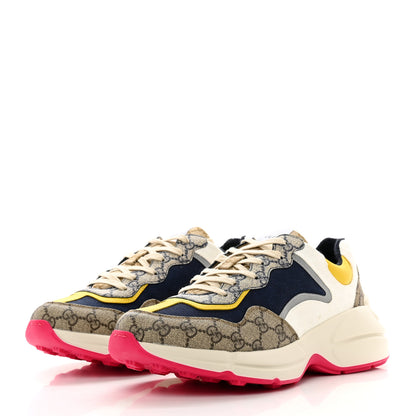 Gucci GG Supreme Monogram Mix Monogram Mens Rhyton Sneakers 10 London Blue Beige Sun Yellow 3 of 9
