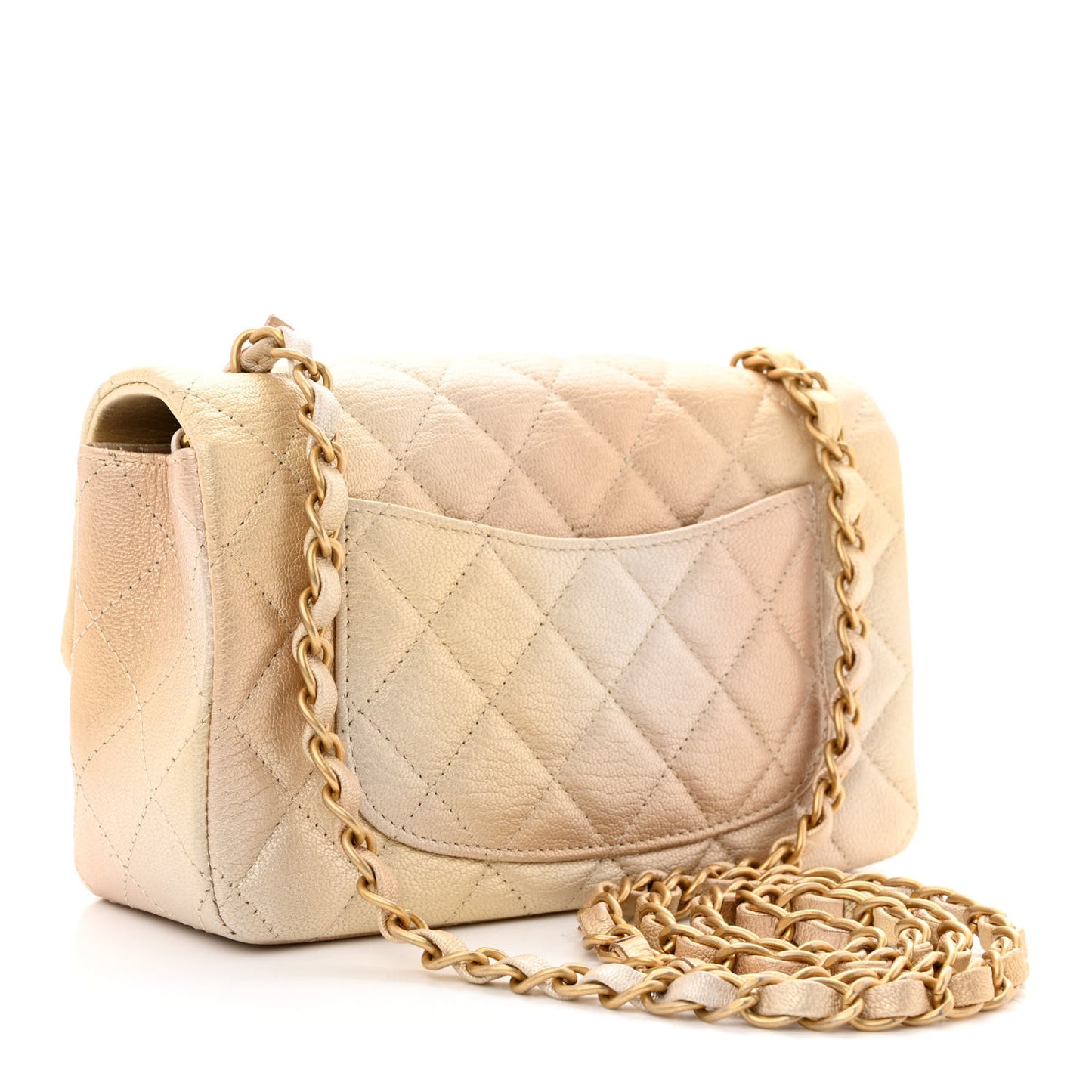 Metallic Goatskin Quilted Mini Rectangular Flap Gold