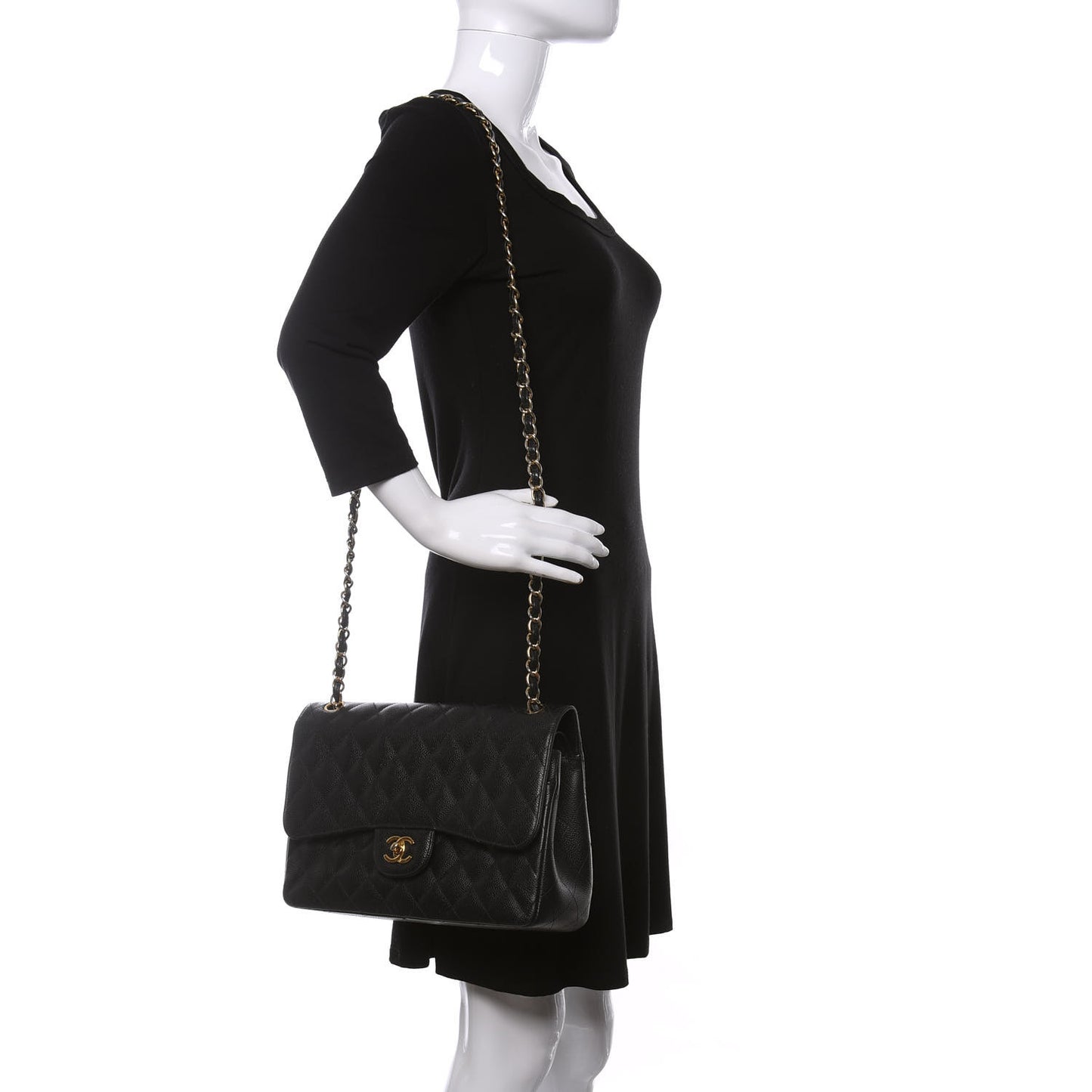 Caviar Quilted Jumbo Double Flap Black