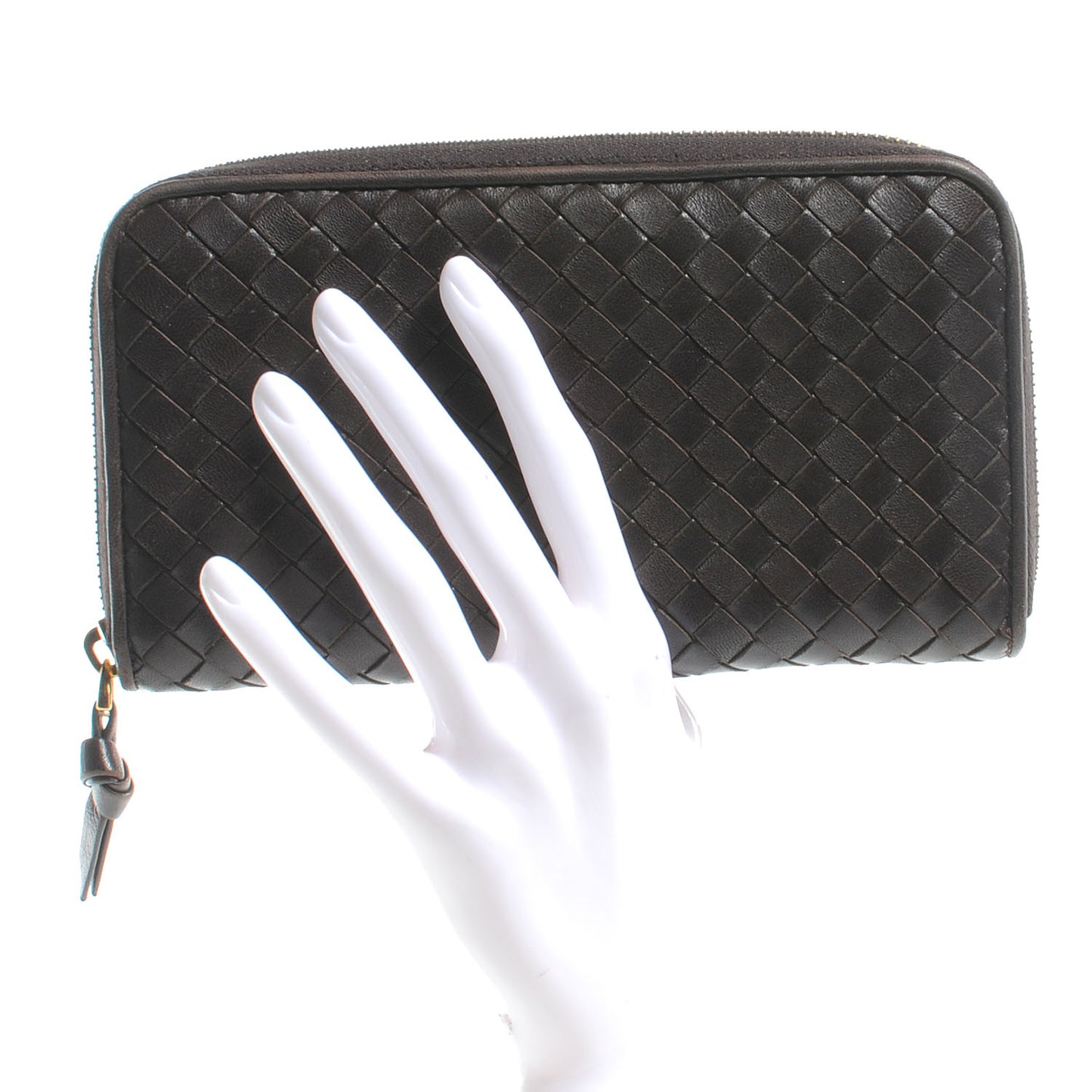 Nappa Intrecciato Zip Around Wallet Ebano