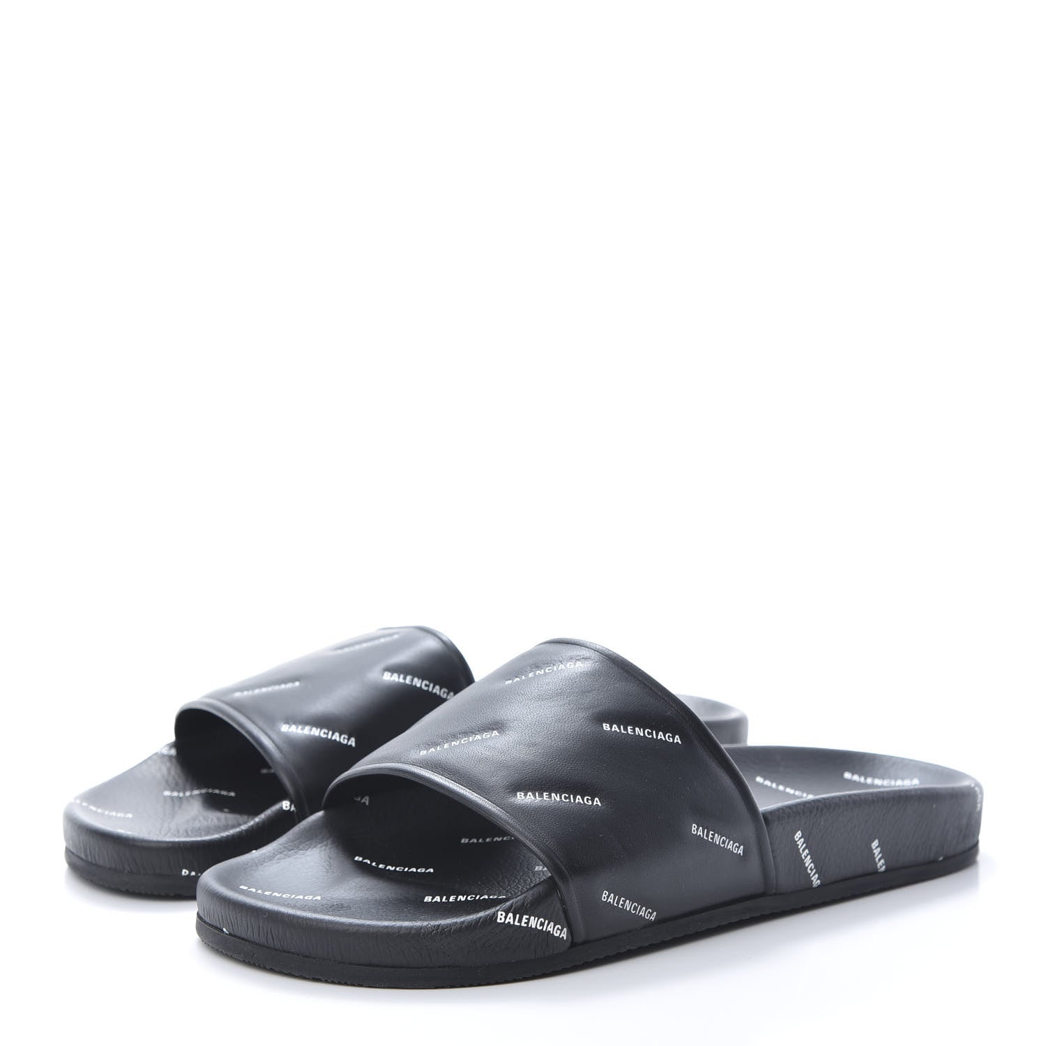 Balenciaga Nappa Allover Logo Embossed Womens Pool Slide Sandals 41 Black White 3 of 10
