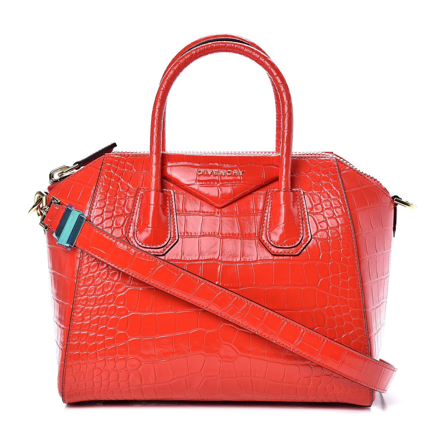 Calfskin Crocodile Embossed Small Antigona Red