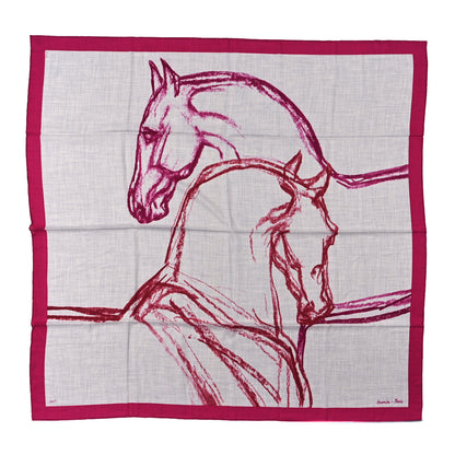 Hermes Cashmere Silk Chevaux Au Pre Shawl 140 Fuchsia Gris Chine Framboise 1 of 3