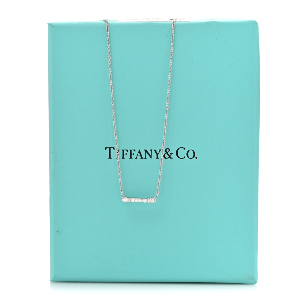 Platinum Diamond Fleur de Lis Key Bar Pendant Necklace
