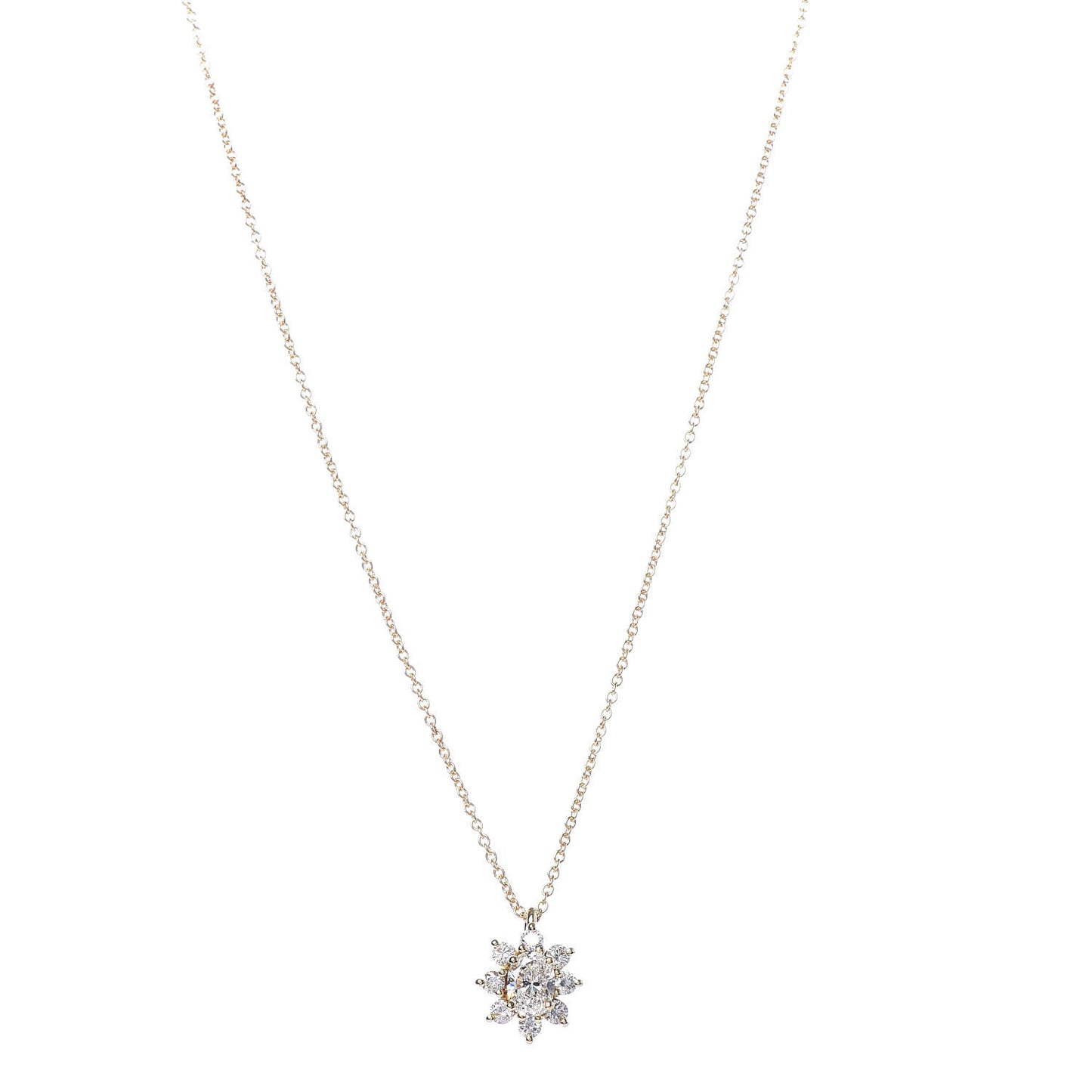 18K Yellow Gold Diamond Flower Cluster Pendant Necklace