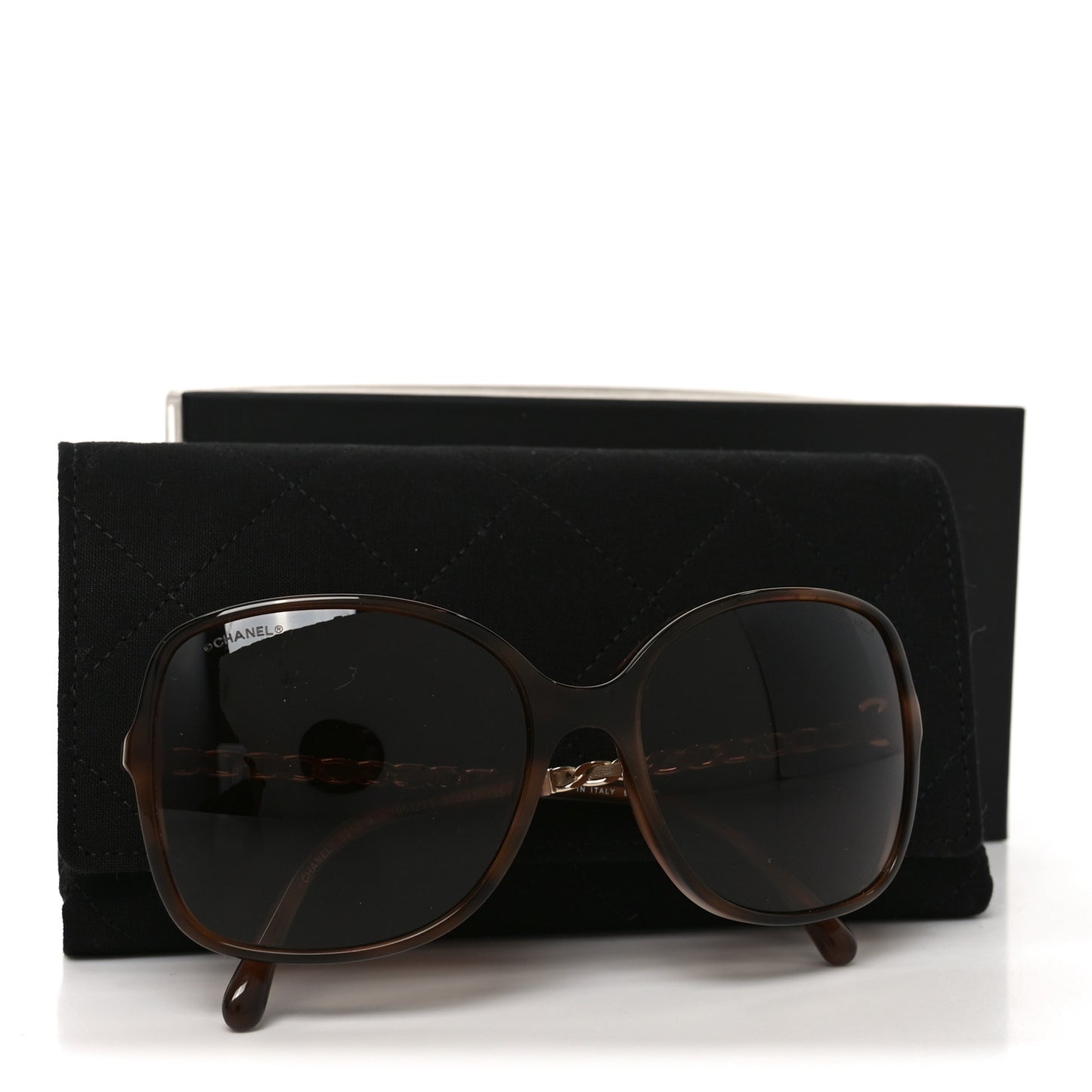 Acetate Metal Lambskin Chain Square Sunglasses 5210-Q Brown