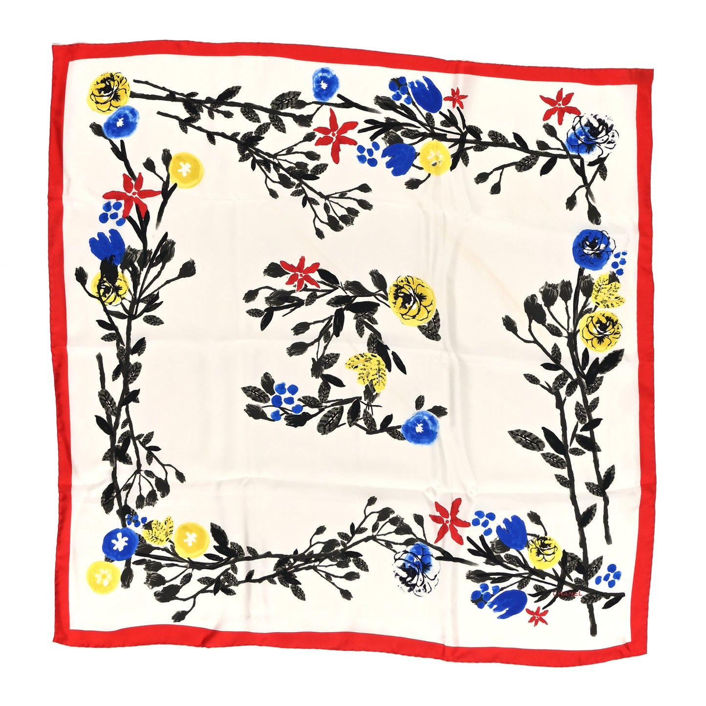 Silk Floral CC Square Scarf White Multicolor