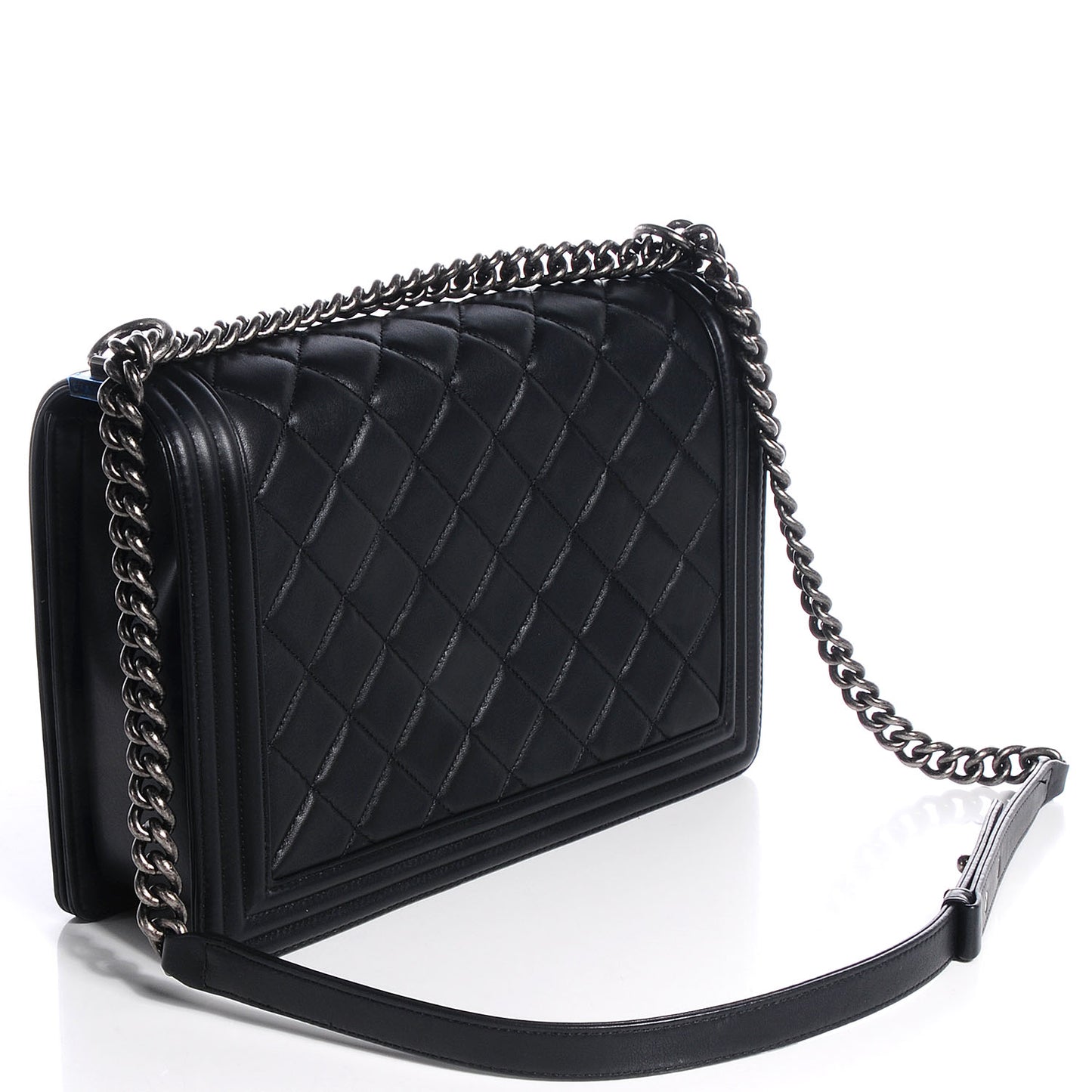 Calfskin Quilted Large Boy Flap Black