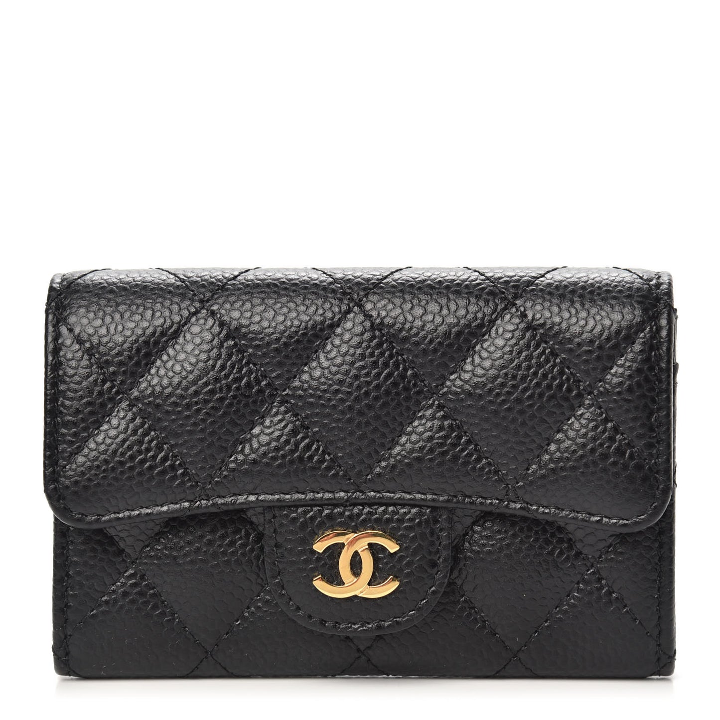 Caviar Quilted Flap Card Holder Black