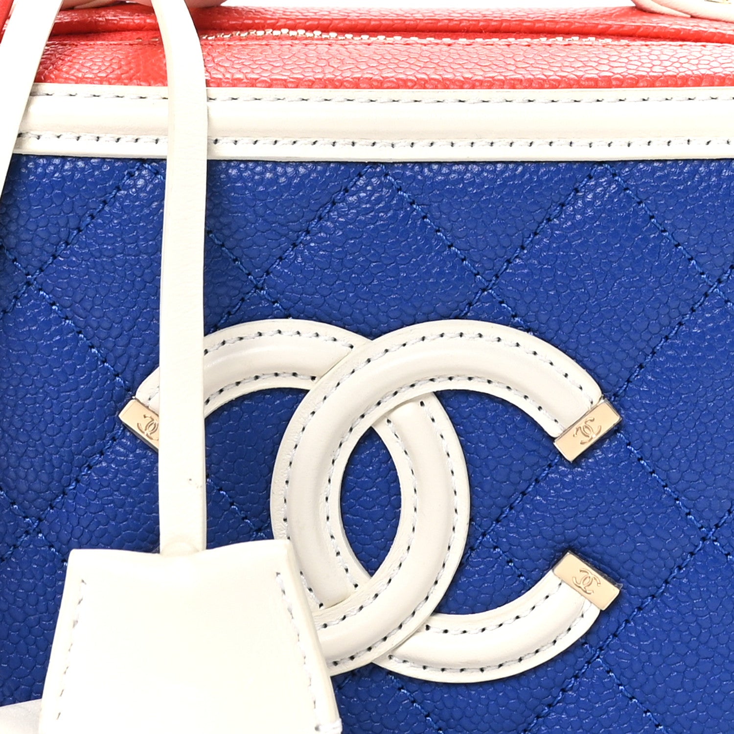 Chanel Caviar Quilted Small CC Filigree Vanity Case Blue White Red 8 of 10