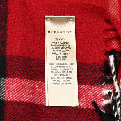 Burberry Wool Cashmere Check Fringe Scarf Claret 4 of 6