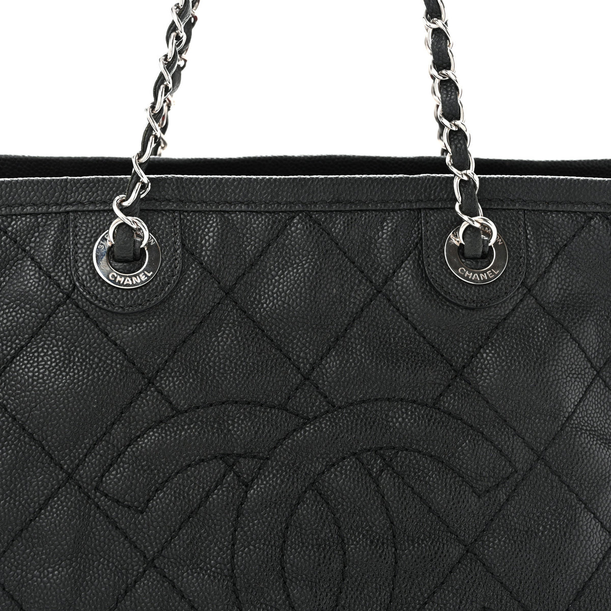 Grained Calfskin Quilted Small Daily Shopping Tote Black