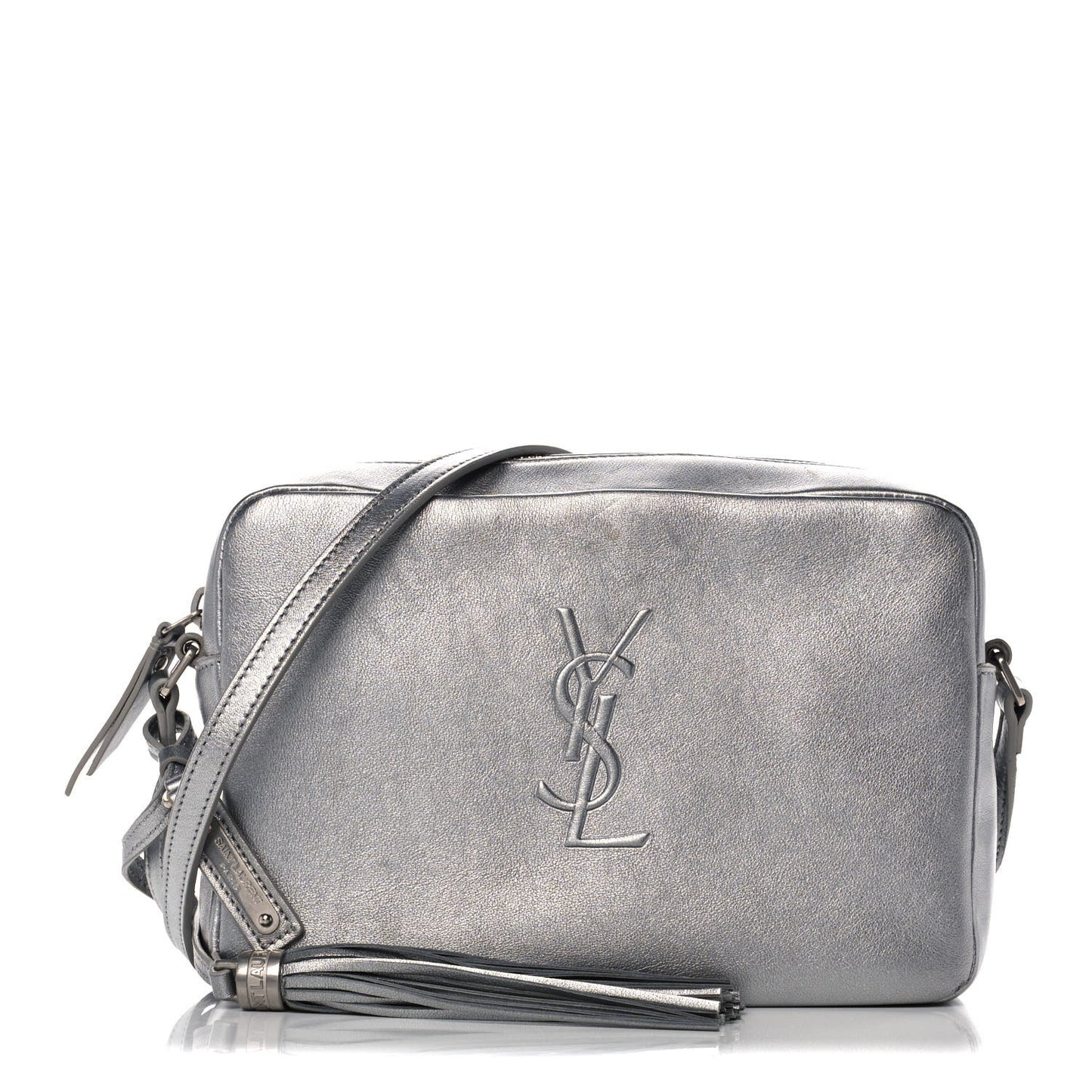 Metallic Calfskin Monogram Small Lou Camera Bag Silver
