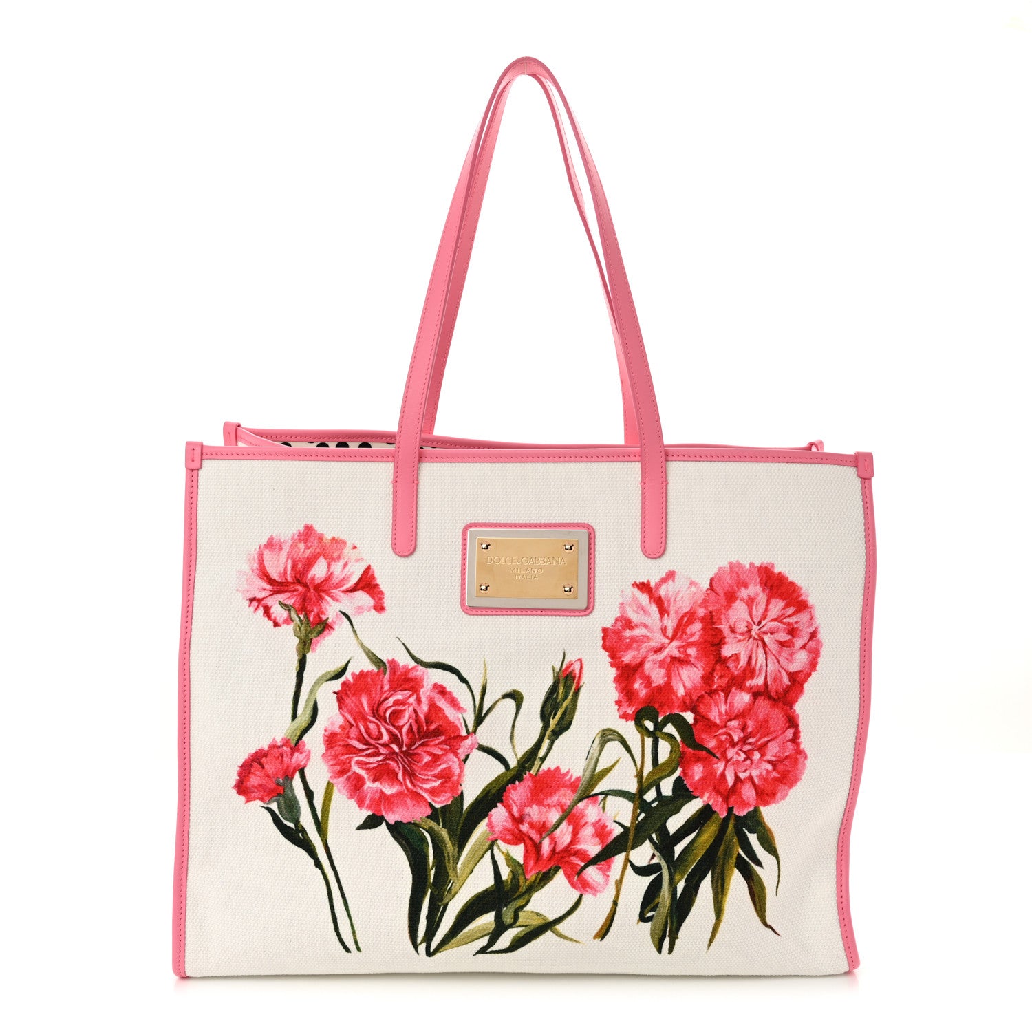 Dolce & Gabbana Canvas Floral Printed Tote White Pink 1 of 12