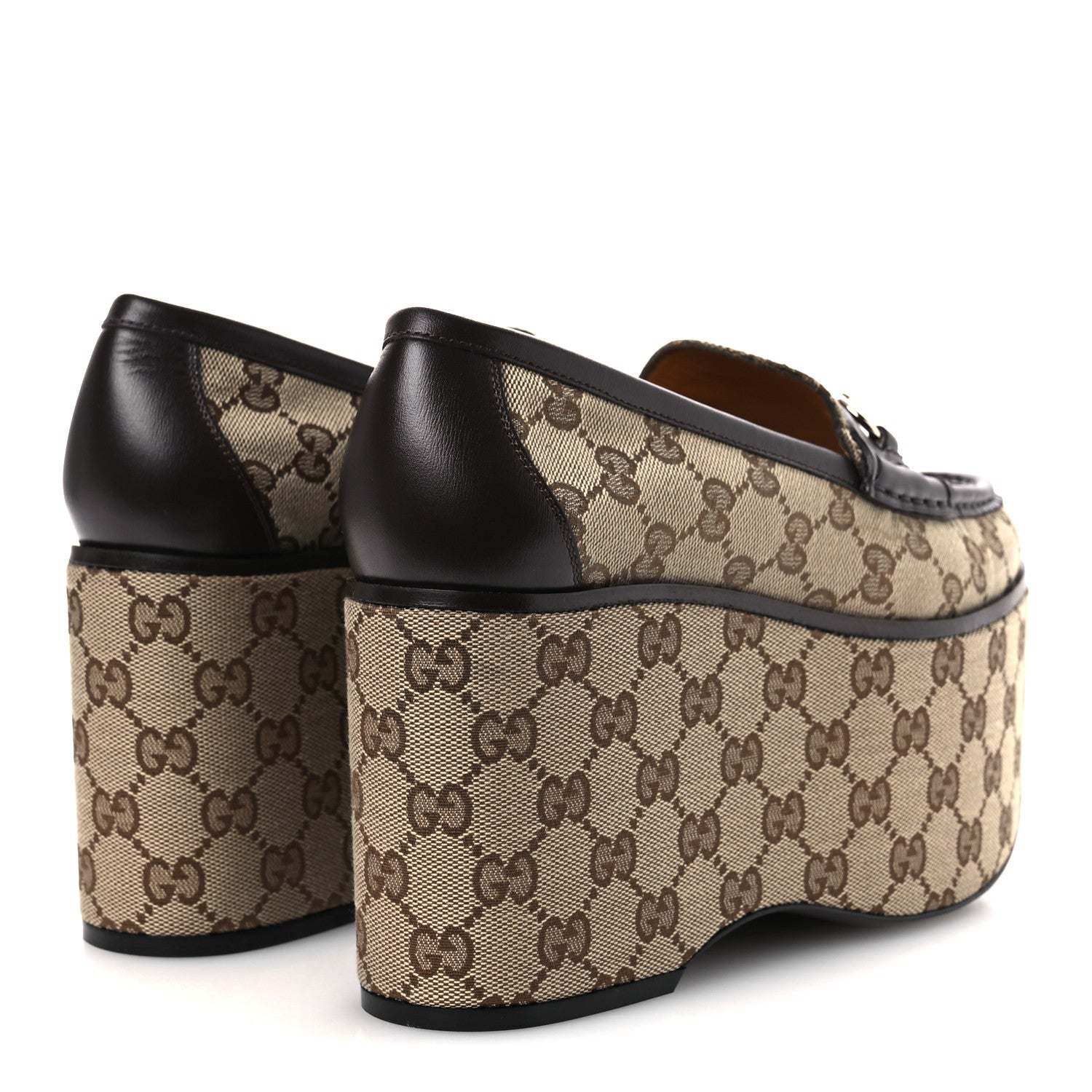 Gucci Canvas GG Monogram Horsebit Calfskin Womens Horsebit Platform Loafers 38.5 Beige Ebony 5 of 13