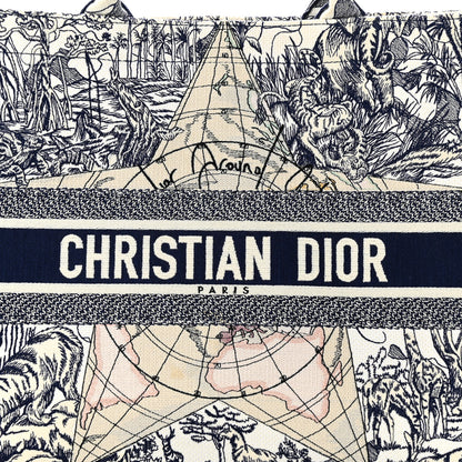 Christian Dior Canvas Embroidered Large Around The World Book Tote Blue 8 of 17