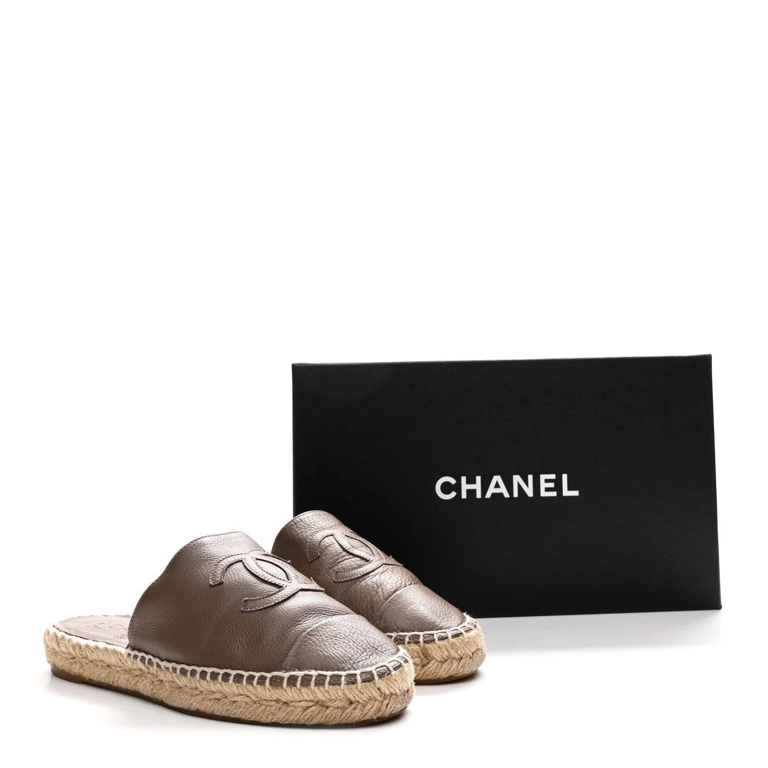 Chanel Calfskin CC Espadrille Mules 36 Dark Beige 11 of 11