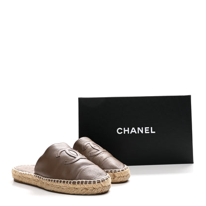 Chanel Calfskin CC Espadrille Mules 36 Dark Beige 11 of 11