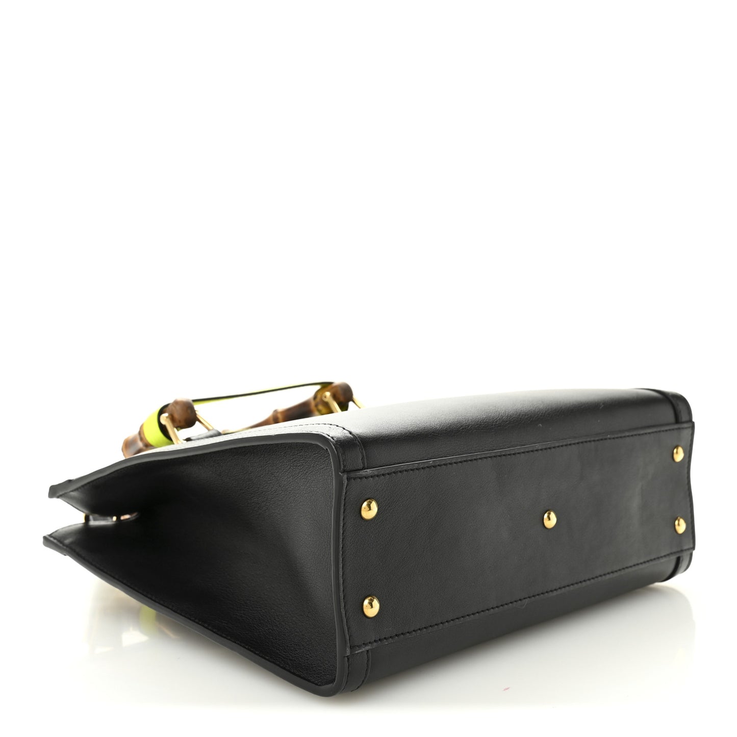 Calfskin Small Diana Tote Bag Black Yellow Fluo