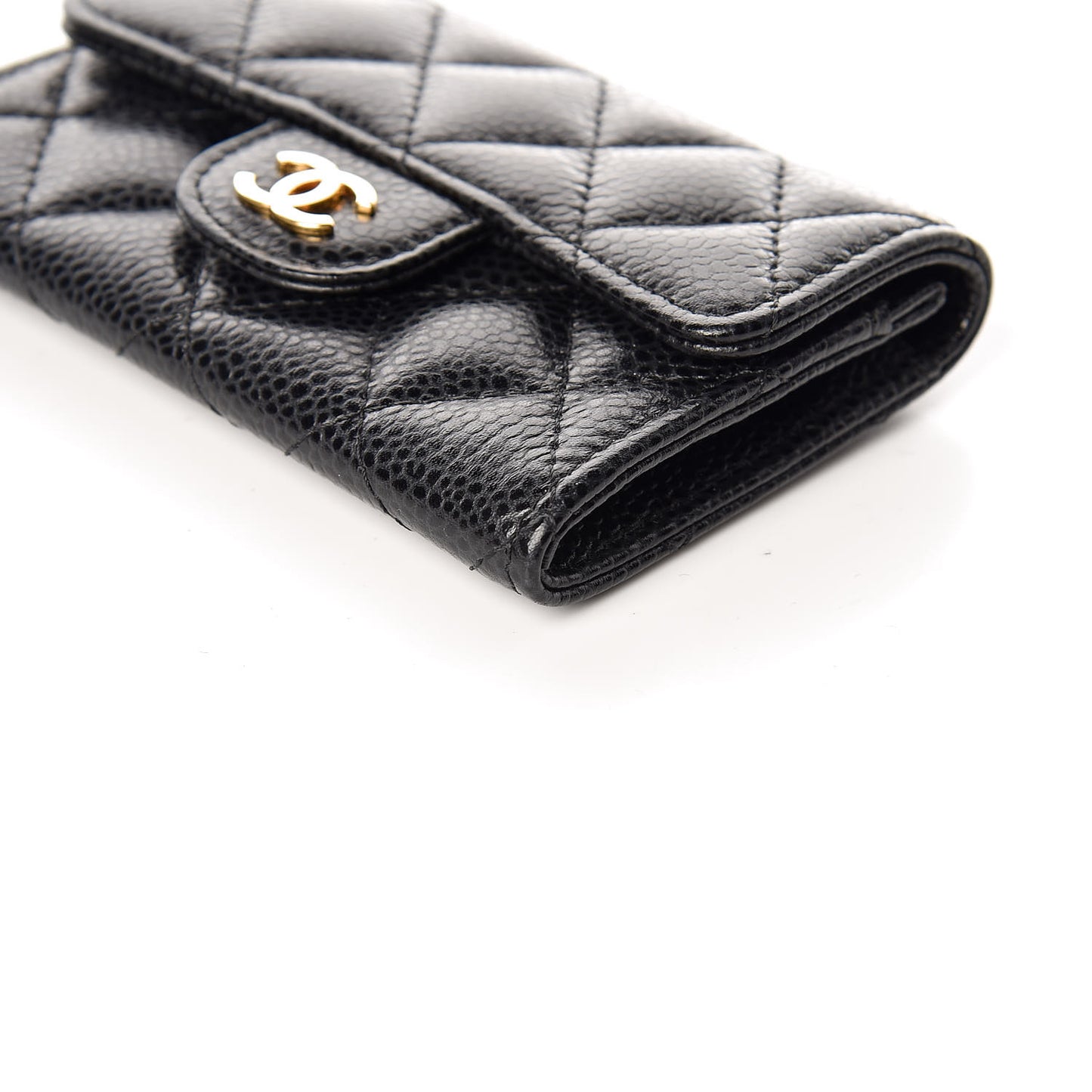 Caviar Quilted Flap Card Holder Black
