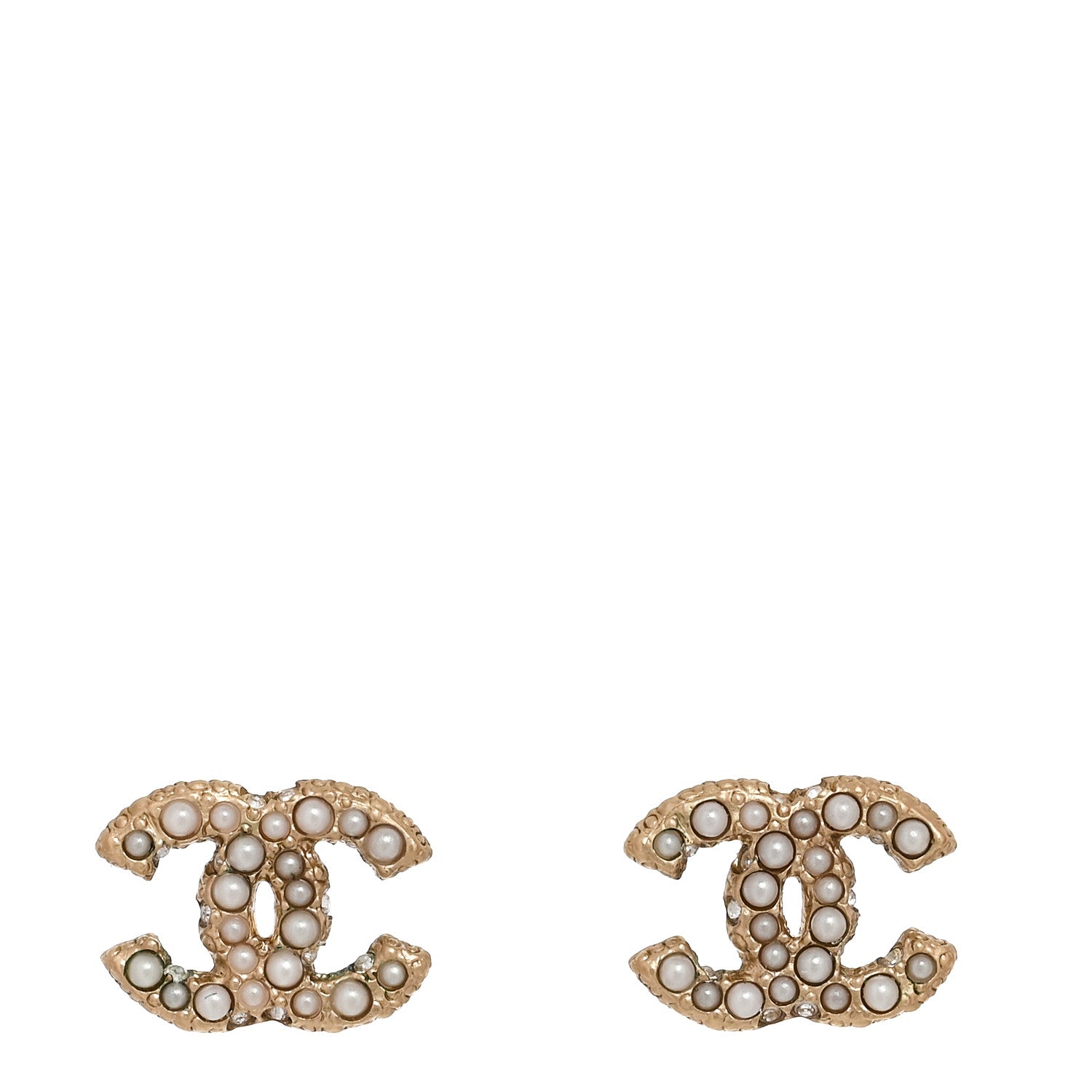 Chanel Metal Graduated Pearl Crystal CC Earrings Light Gold 1 of 5