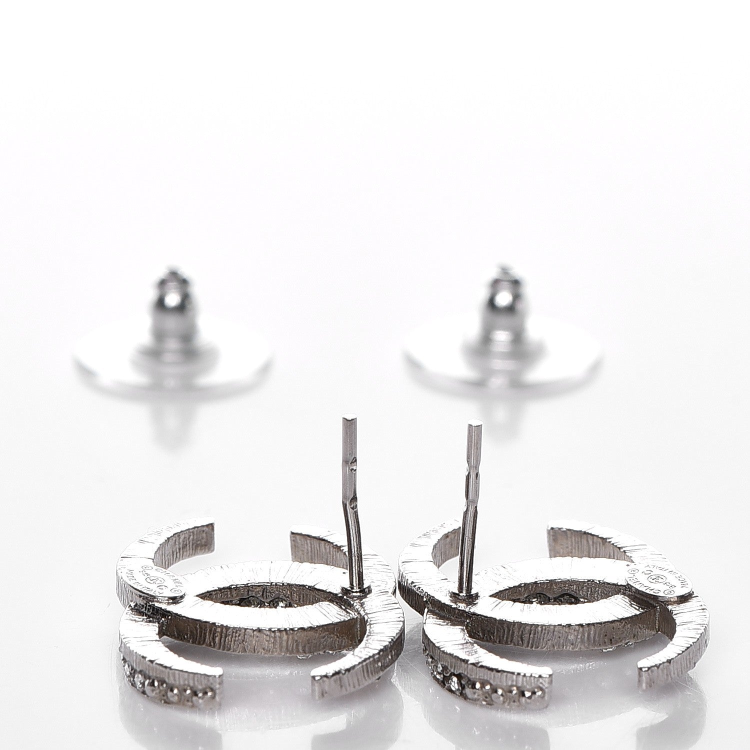 Chanel Crystal CC Moon Earrings Silver 4 of 6