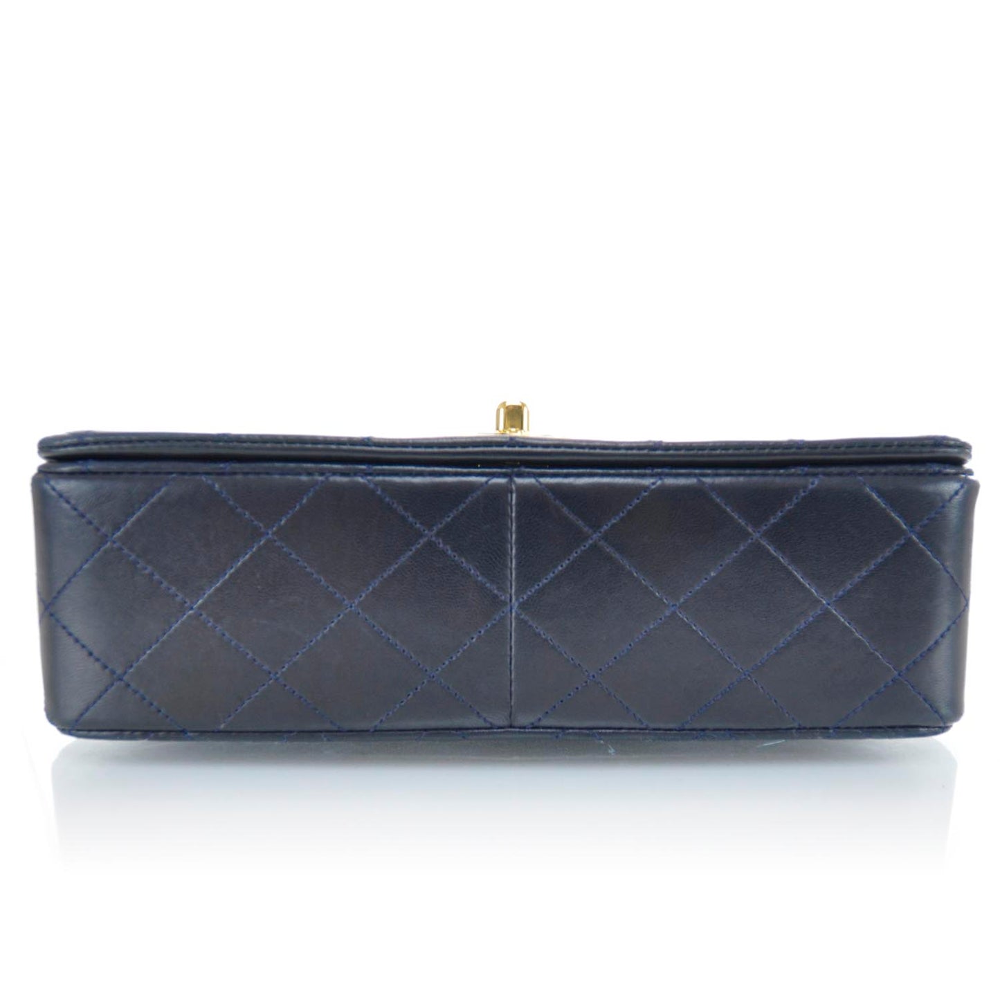 Lambskin Quilted Small Flap Navy Blue