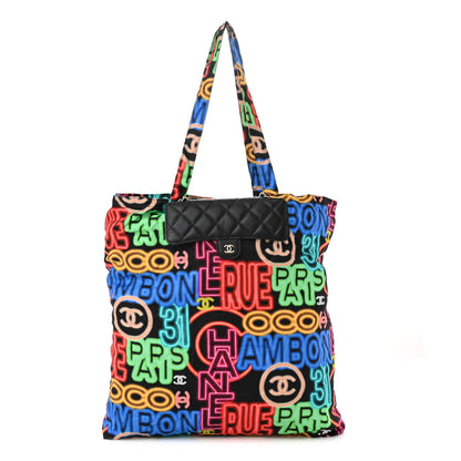 Chanel Caviar Fabric Graffiti Foldable Tote Bag With Chain Black Multicolor 1 of 17