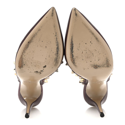 Valentino Garavani Pebbled Calfskin Rockstud Ankle Strap Pumps 38 Rubino 6 of 11