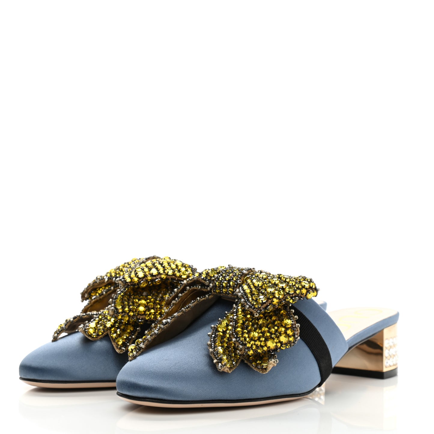 Silk Satin Crystal Embellished Bow Mules 38 Carta Zucchero