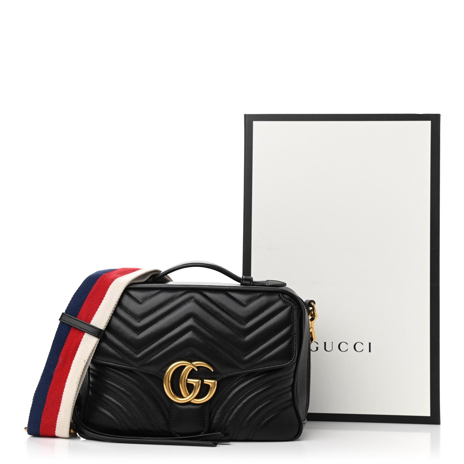 Gucci Calfskin Matelasse Sylvie Web Small GG Marmont Top Handle Shoulder Bag Black 12 of 12