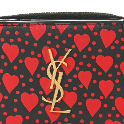 Saint Laurent Calfskin Heart Print Monogram Compact Zip Around Wallet Black Red 8 of 10