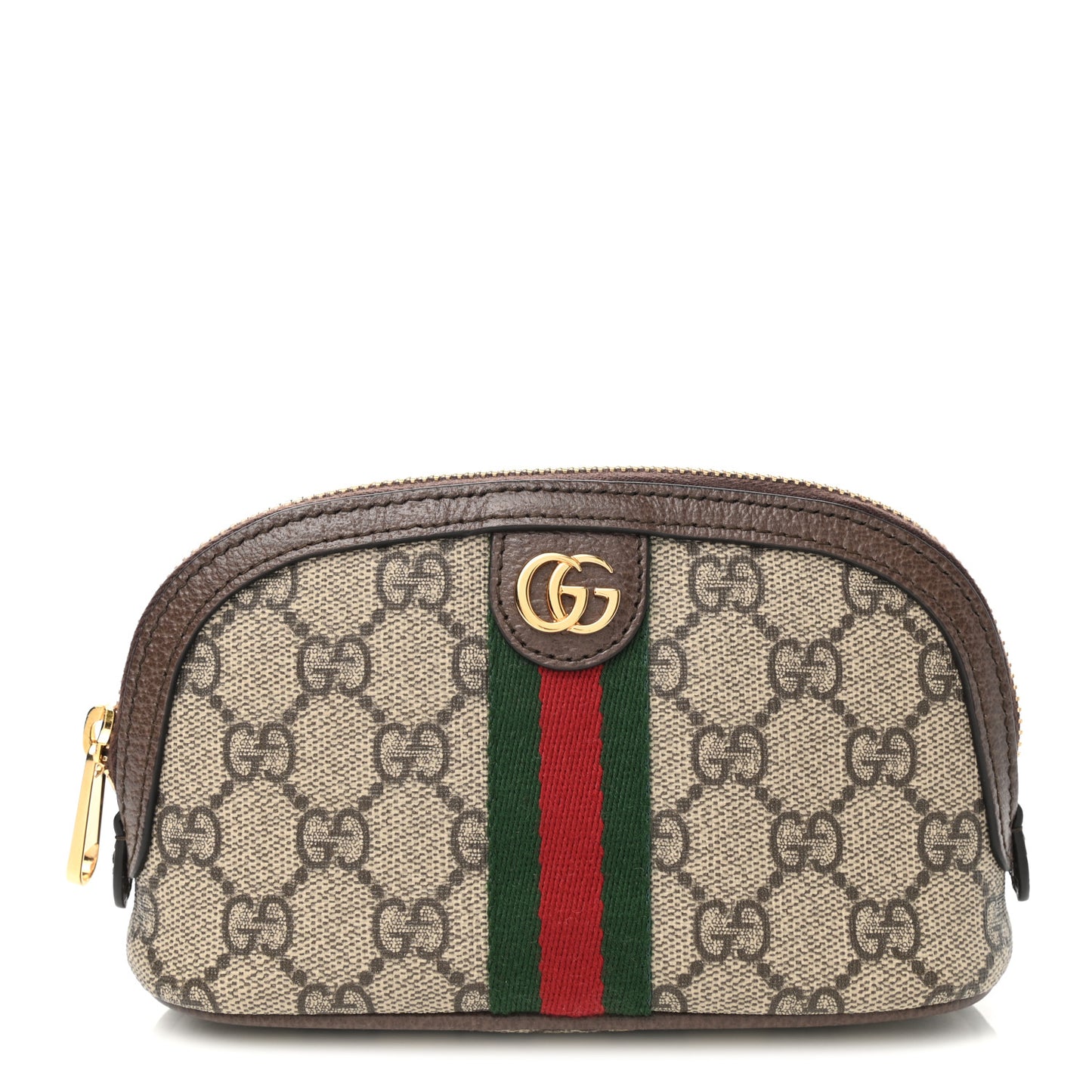 GG Supreme Monogram Textured Calfskin Web Medium Ophidia Cosmetic Case Beige Ebony New Acero