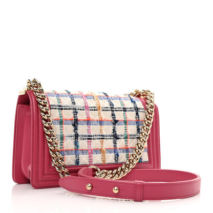 Chanel Lambskin Tweed Quilted Medium Boy Flap Dark Pink 3 of 11