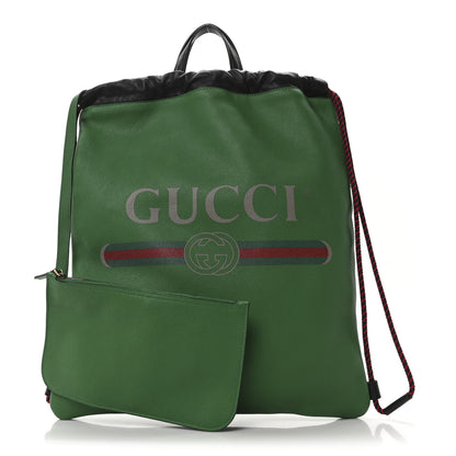 Gucci Grained Calfskin Logo Drawstring Backpack Green 3 of 11