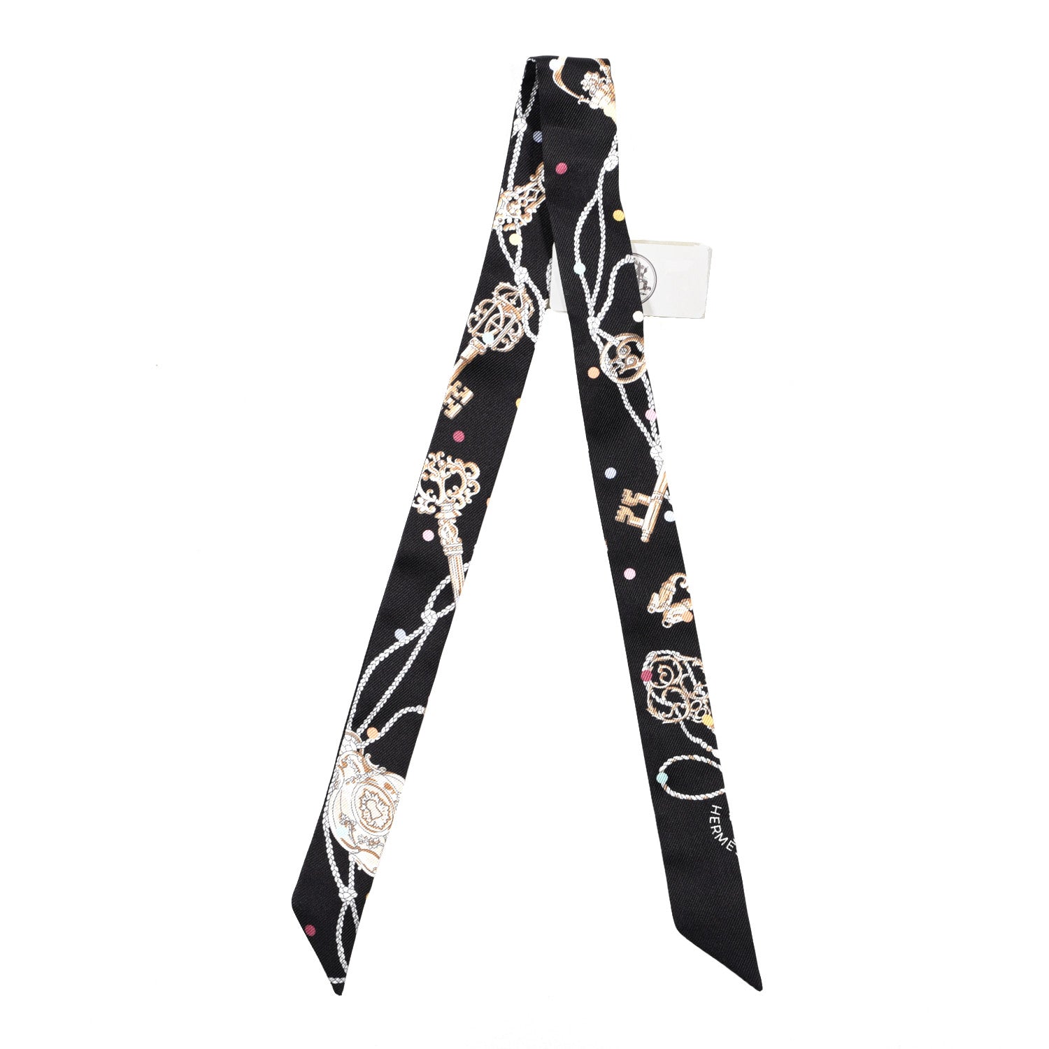 Hermes Silk Les Cles A Pois Doll Twilly Black Beige Rose 2 of 3