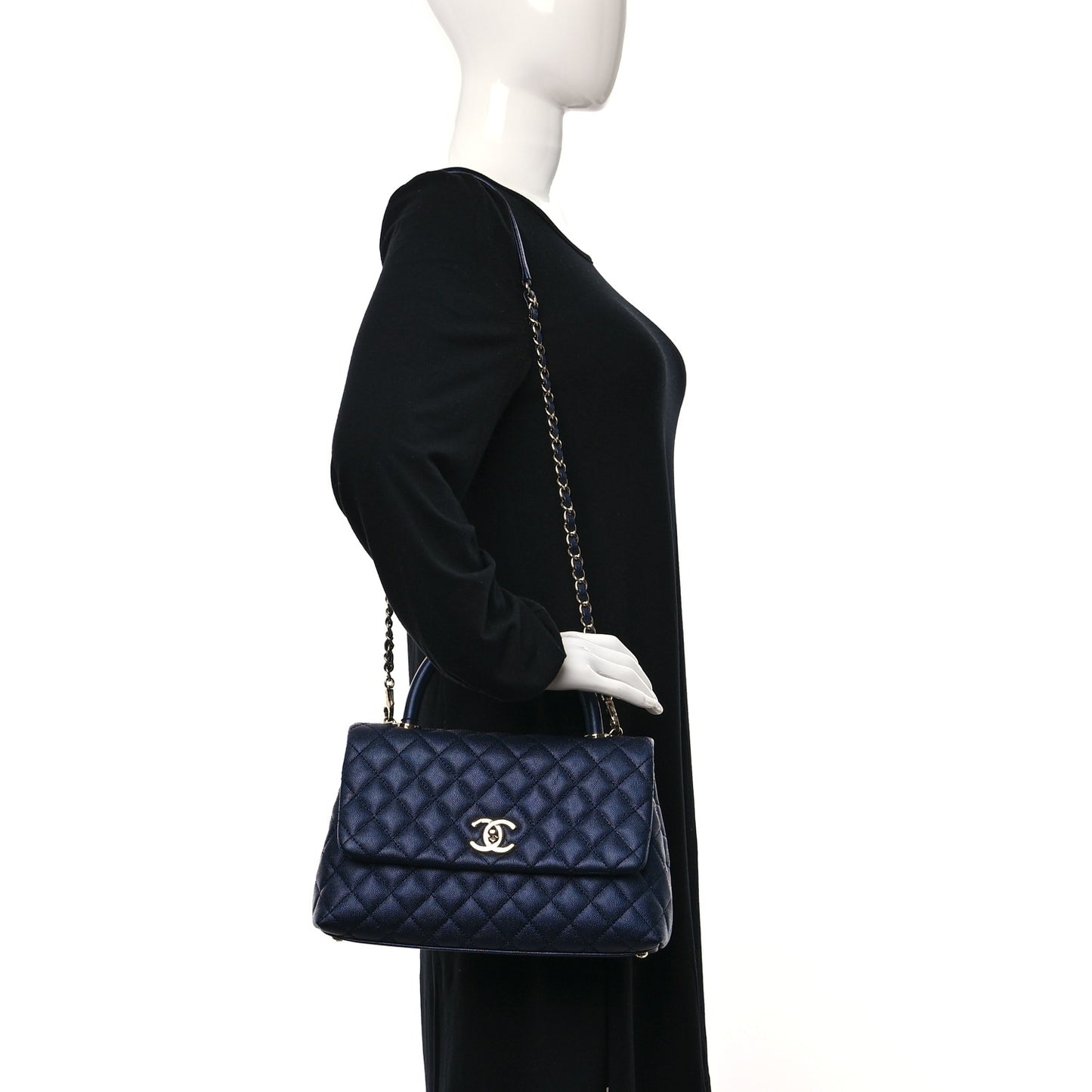 Caviar Quilted Small Coco Handle Flap Navy