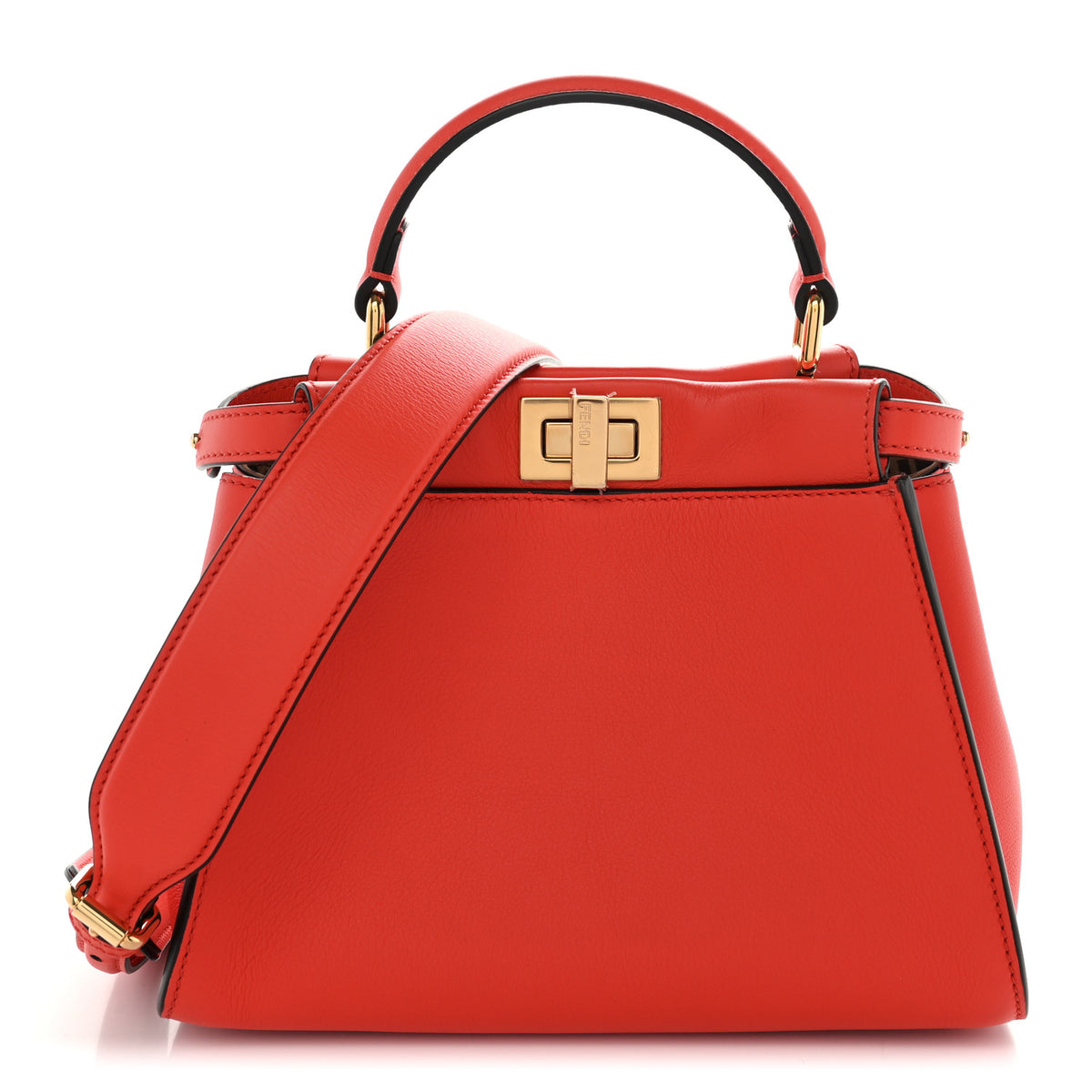Fendi Vitello Seta Suede FF Mini Peekaboo Iconic Satchel Tulipano Miele Moro 1 of 10