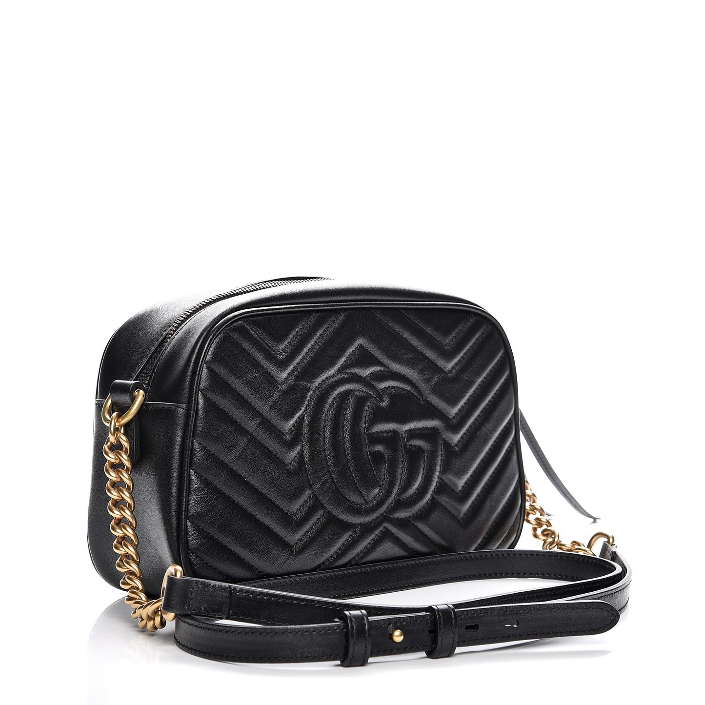 Calfskin Matelasse Small GG Marmont Chain Shoulder Bag Black