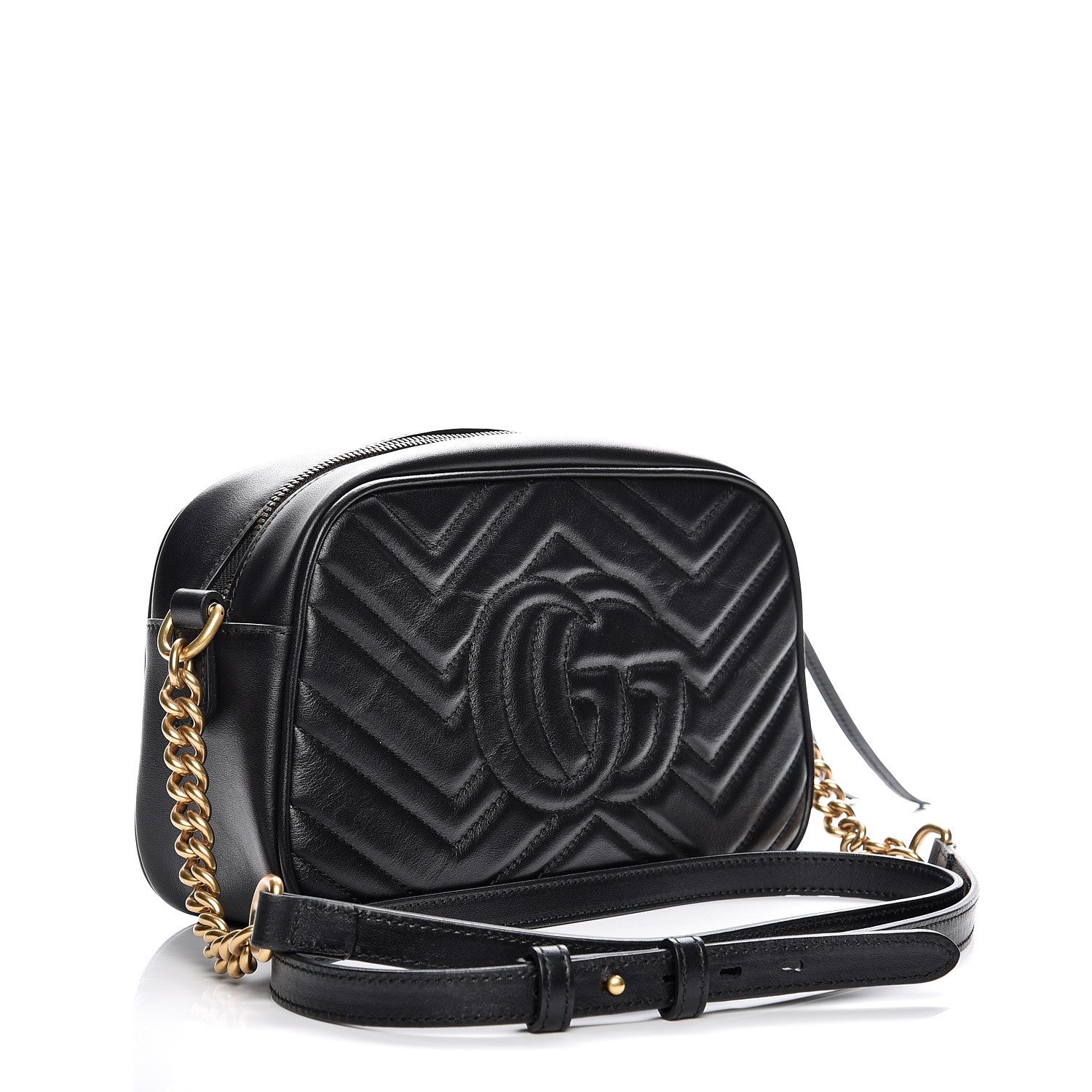 Gucci Calfskin Matelasse Small GG Marmont Chain Shoulder Bag Black 3 of 7